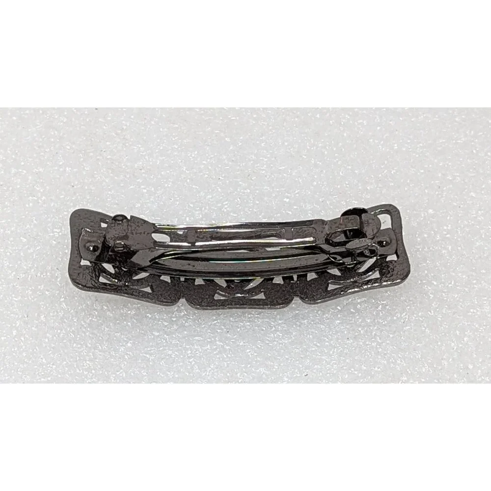 Vintage Metal Hair Clip With White Rhinestones 3 1/8